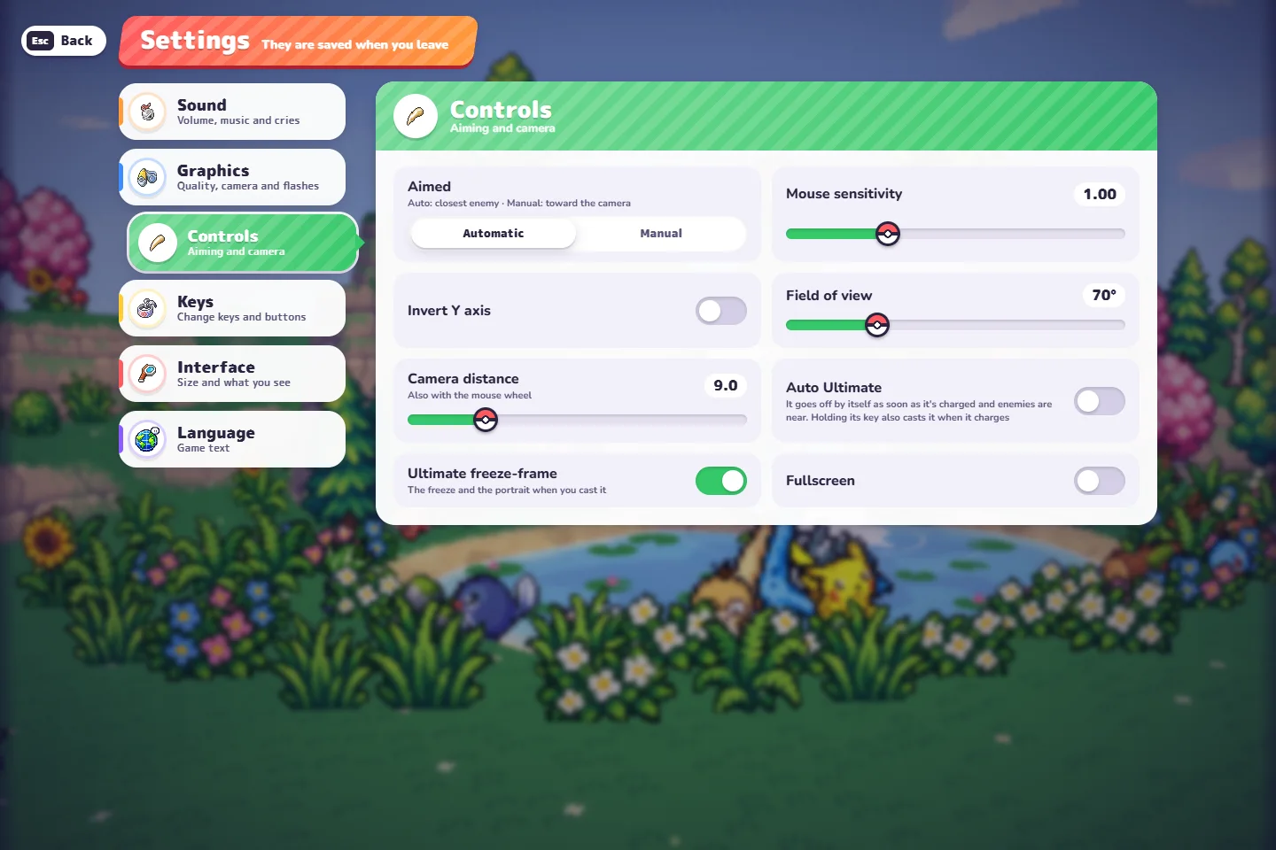 PokeBonk Controls settings with automatic and manual aim
