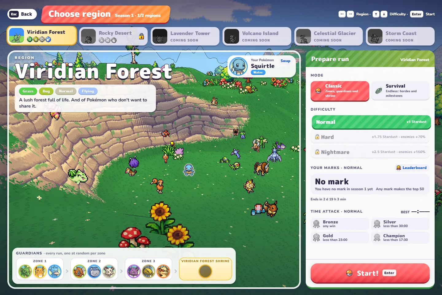 Region preparation screen showing Classic and its difficulty choices
